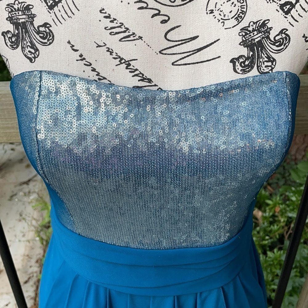 Aidan Aidan Mattox strapless sequin and teal party wedding prom dress  8 - Picture 2 of 11
